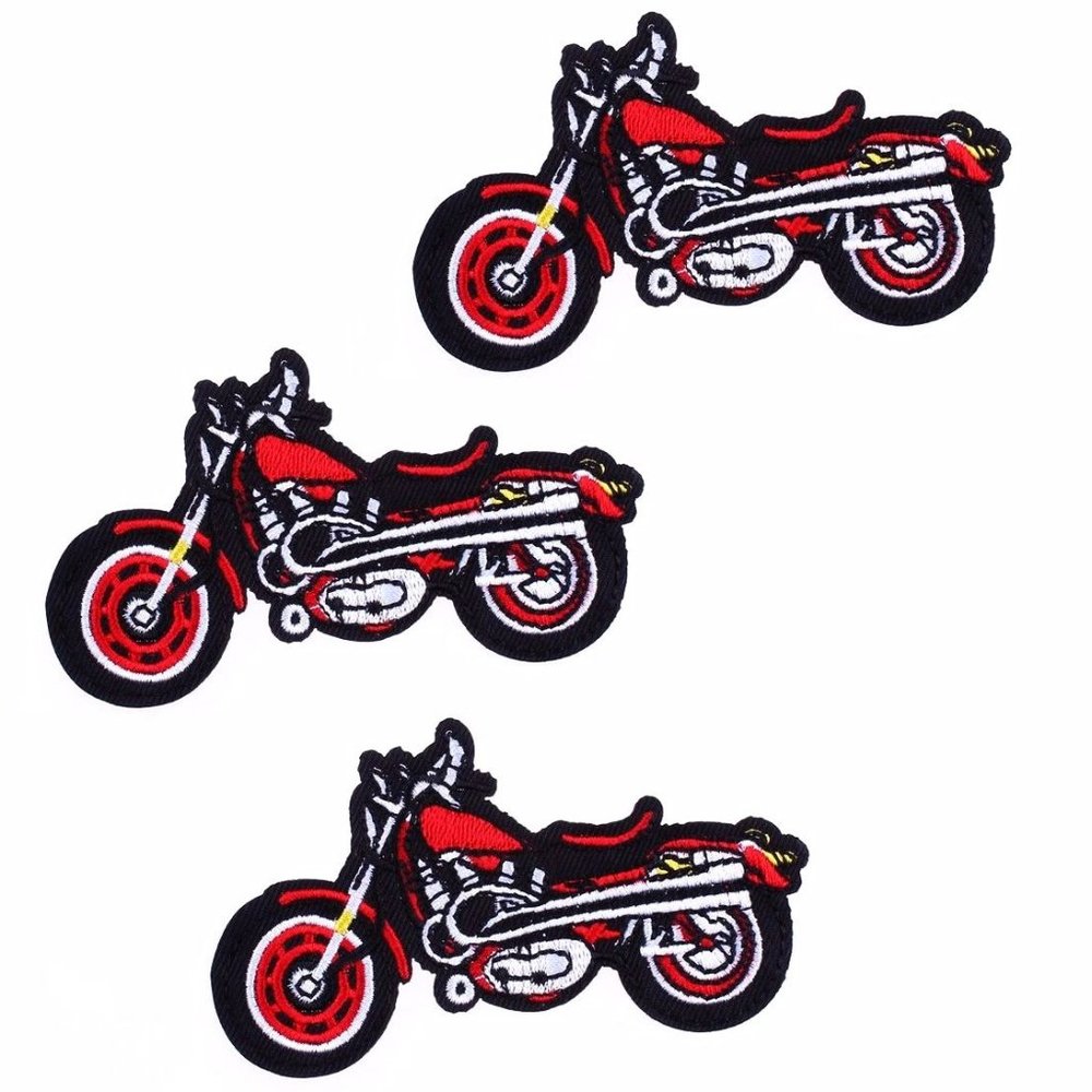 NEW 3-PACK RED MOTORCYCLE BADGES IRON ON PATCHES